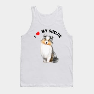 I Love My Sheltie Cute Sheltie Puppy Dog Watercolor Art Tank Top